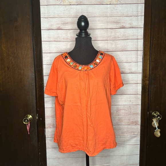 Orange beaded collar Top - Picture 2 of 7
